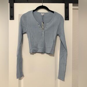 Garage Blue Long Sleeve Buttoned Crop Top